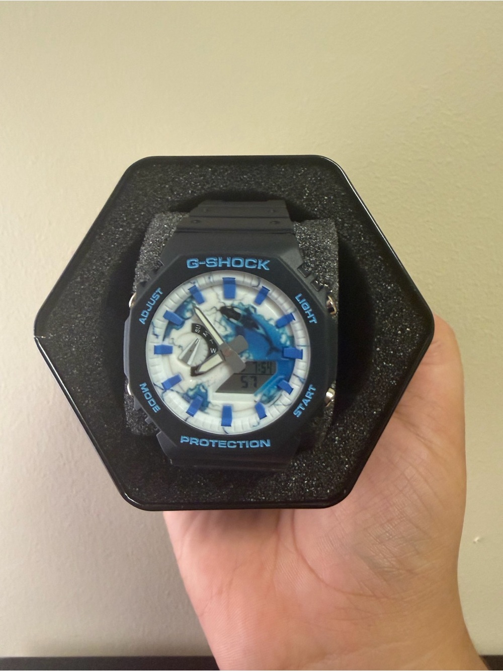 G-Shock Black and Blue Camouflage Dial Analog-Digital Watch